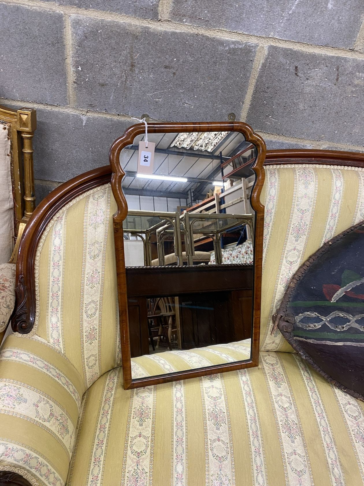 Two 18th century style walnut wall mirrors, larger width 38cm, height 68cm
